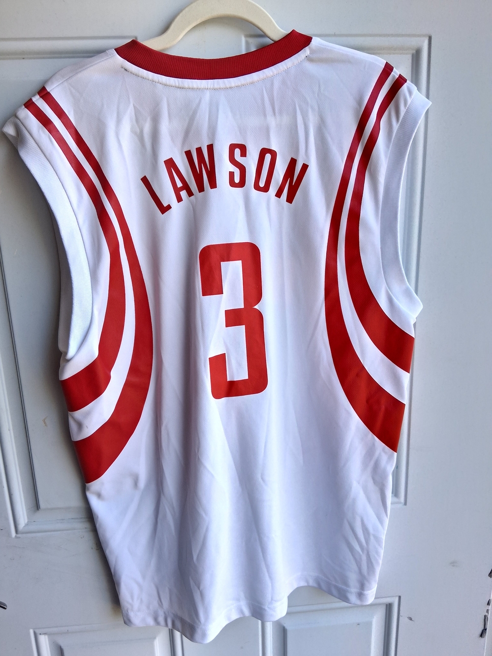 adidas White and Red Lawson #3 Basketball Jersey. Houston Rouckets